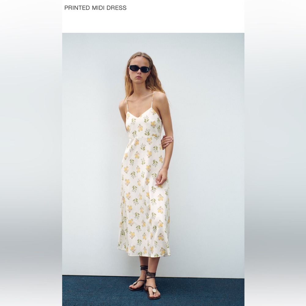 Zara white floral printed midi dress